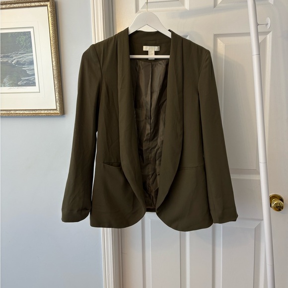 H&M Olive Green Open Front Lined Blazer Size 8 - Picture 3 of 9